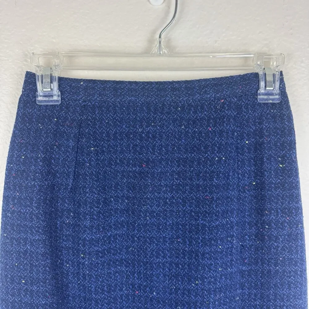 Vintage Norton McNaughton Preppy Tweed Mini Pencil Skirt Slit Blue Navy 4P